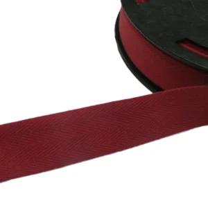 25mm Cotton Herringbone Tape Burgundy