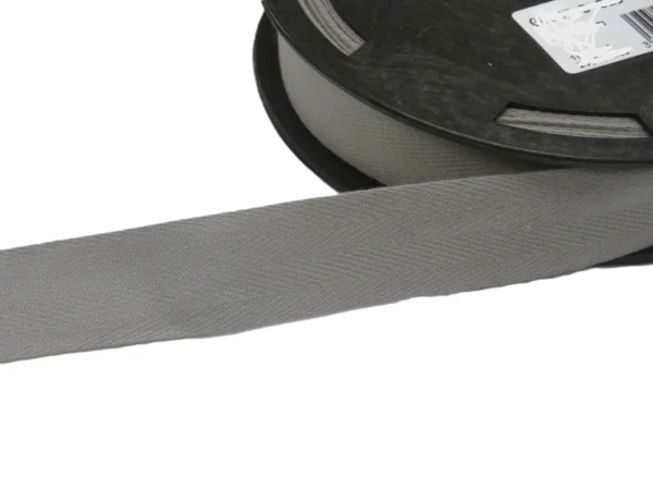 25mm Cotton Herringbone Tape Light Grey