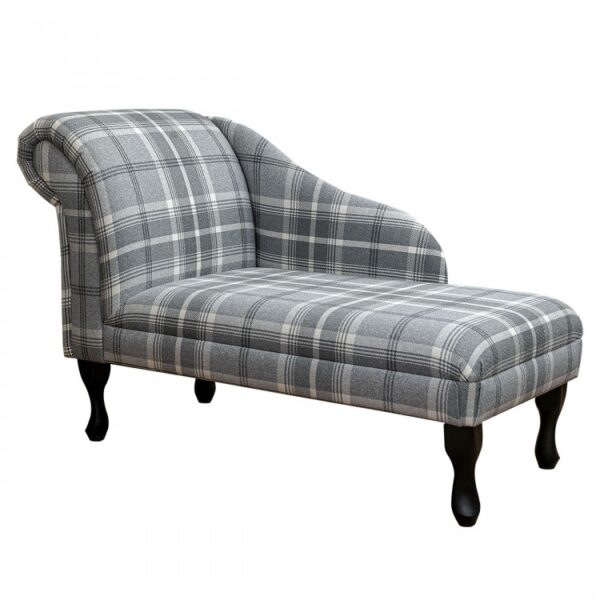 chaise longue balmoral dove grey tartan check fabric