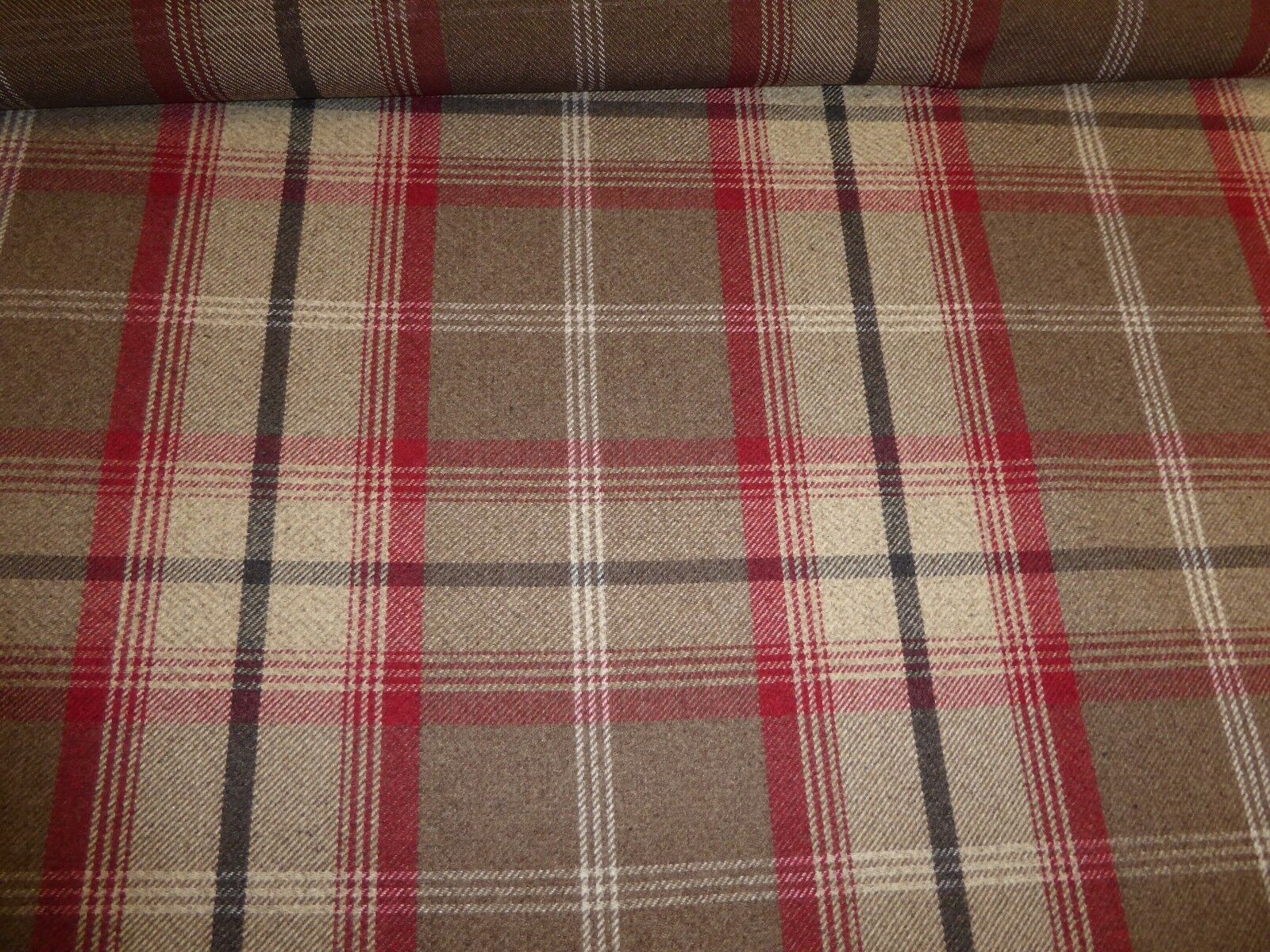 Porter Stone Wool Effect Cream Balmoral Tartan Curtain Upholstery Fabric 