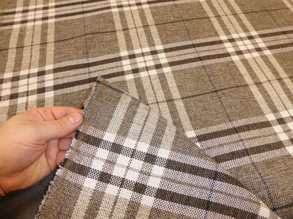 Grey With Brown Tartan Check Tweed Effect Upholstery Fabric Ellbee