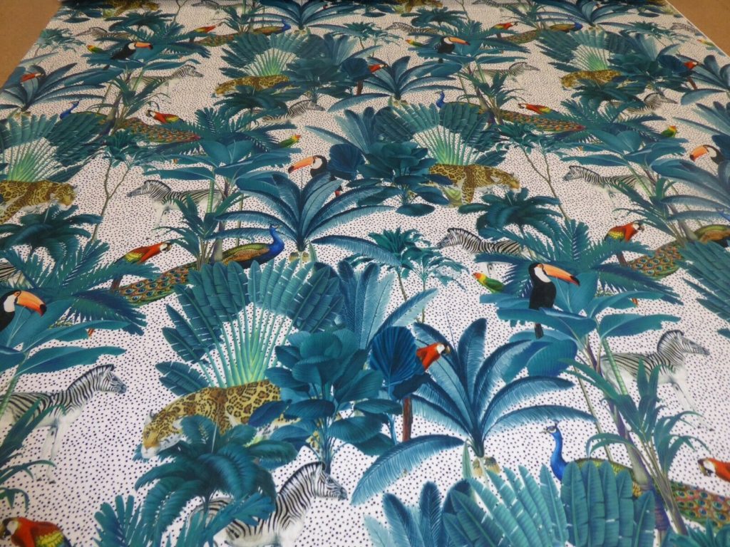 Tropical Jungle Design Printed Velvet - Curtains Cushions Furnishings ...