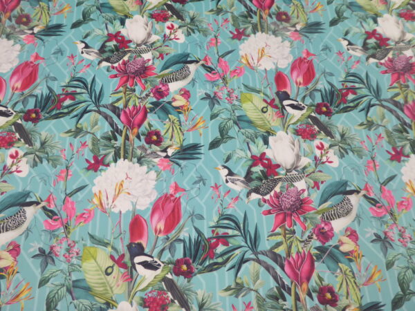 AMORE TURQUOISE Flowers & Birds Printed Velvet