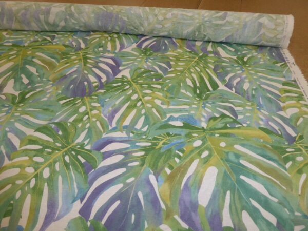 GREEN BLUE TROPICAL LEAVES Cotton Fabric 3
