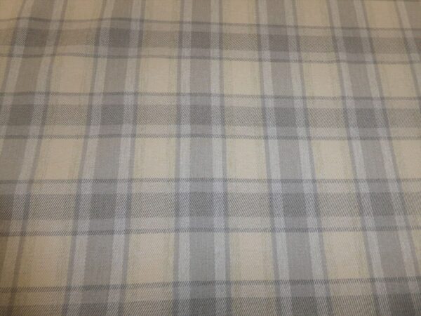 GREY NATURAL Tartan Checked Weave Upholstery Fabric