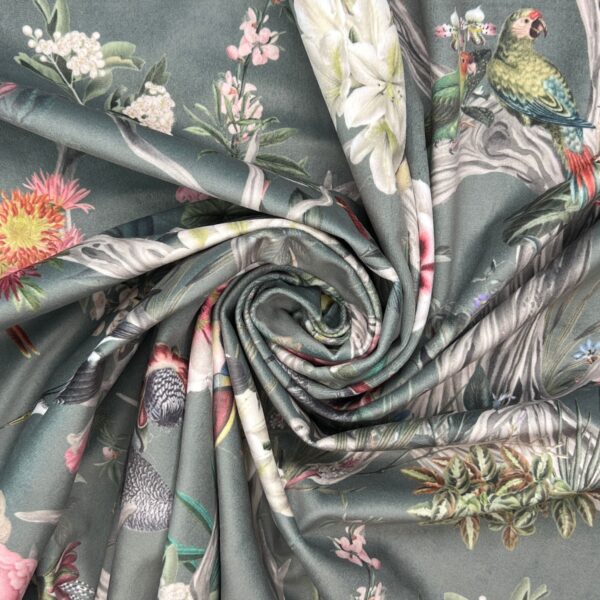 CHINOISERIE GREY Oriental Style Printed Velvet Fabric 2