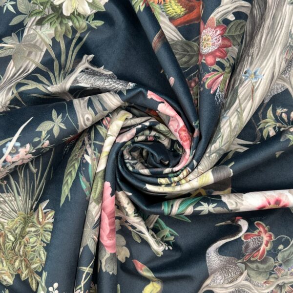 CHINOISERIE NAVY Oriental Style Printed Velvet Fabric 2