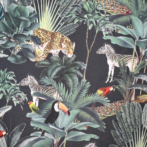 Tropical Jungle Outdoor Fabric Charcoal