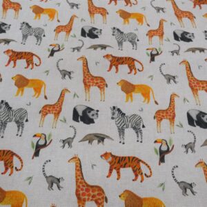 ANIMAL ZOO NATURAL Cotton Linen Look Fabric