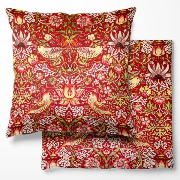William Morris Strawberry Thief Red Velvet Cushion