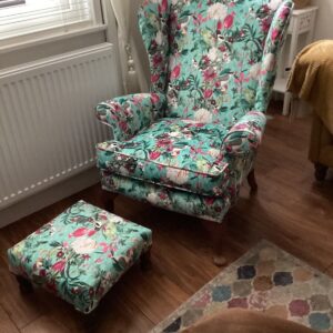Amore Turquoise Velvet Chair & Pouffe