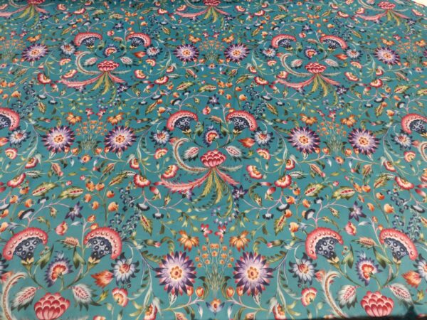 Byron Turquoise Printed Velvet Fabric