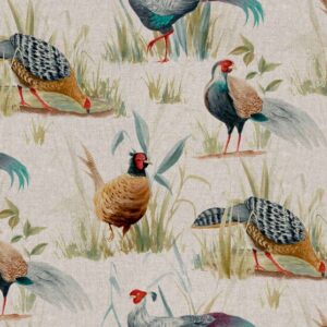 GAME BIRDS Linen Look Cotton Rich Fabric