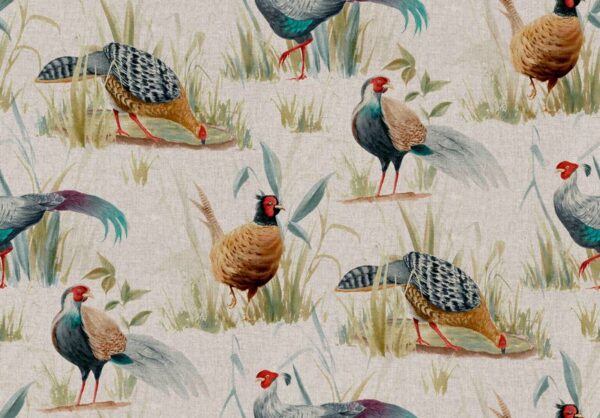 GAME BIRDS Linen Look Cotton Rich Fabric