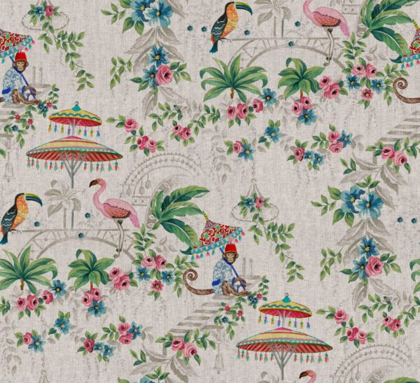 MONKEY PARADISE Linen Look Cotton Rich Fabric