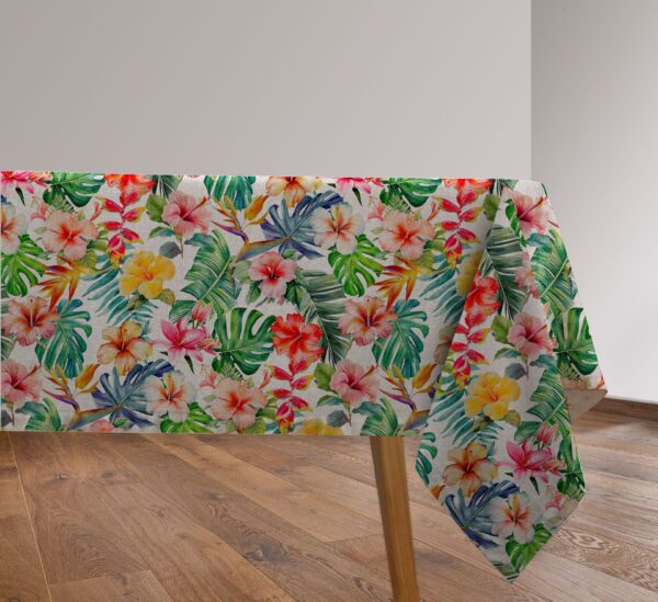 MONSTERA TROPICAL FLOWERS Linen Look Cotton Fabric