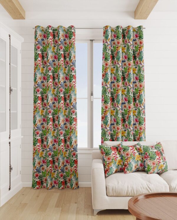 MONSTERA TROPICAL FLOWERS Linen Look Cotton Fabric