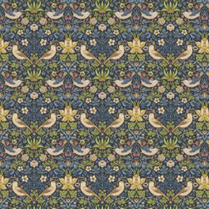 STRAWBERRY THIEF NAVY TEFLON COTTON FABRIC