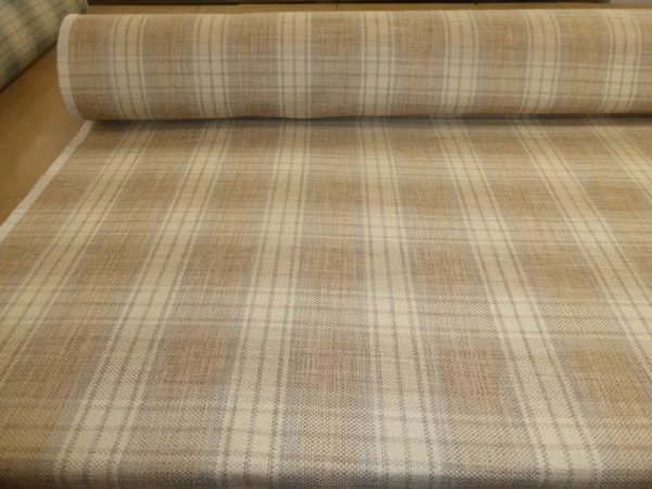 LOMOND NATURAL Tartan Check Linen Weave Fabric from PORTER & STONE