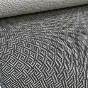 BLACK with GREY Geometric Tile Design Chenille Upholstery Fabric