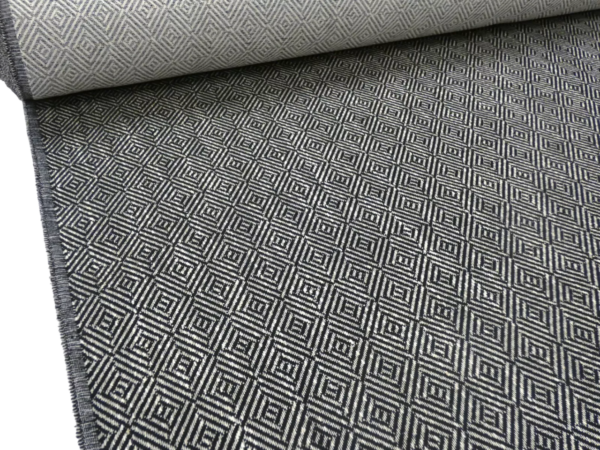 BLACK with GREY Geometric Tile Design Chenille Upholstery Fabric