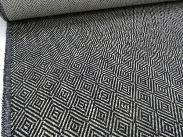 BLACK with GREY Geometric Tile Design Chenille Upholstery Fabric
