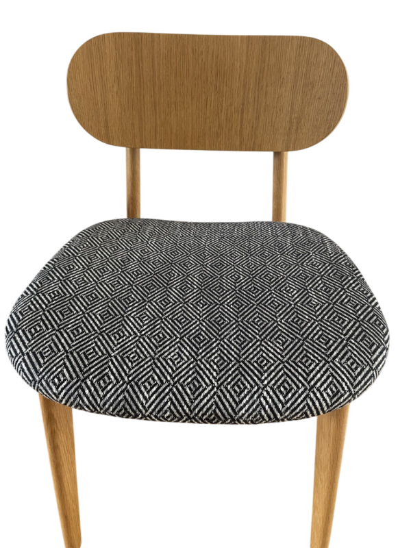 Dining Chair in BLACK with GREY Geometric Tile Design Chenille Upholstery Fabric