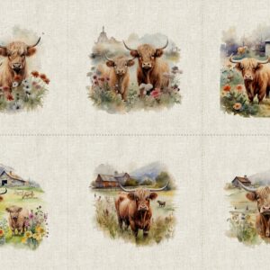 HIGHLAND COWS CUSHION BAG PANELS
