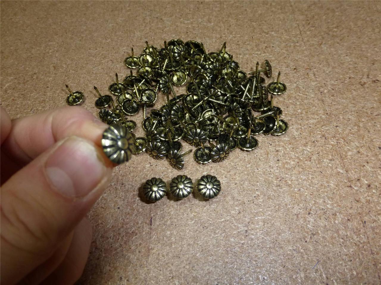 500 DAISY UPHOLSTERY NAILS BRASS FILLED FURNITURE STUDS domed flower tacks 